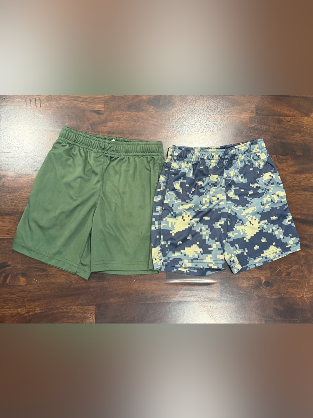 2-Pack Athletic Works Shorts — Digital Camo & Olive Green